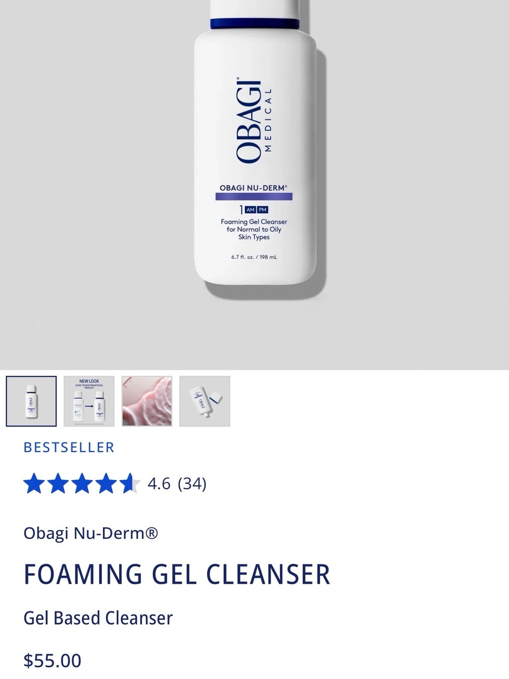 New in box/ unopened-Obagi Foaming Gel Cleanser - White with Blue Accents